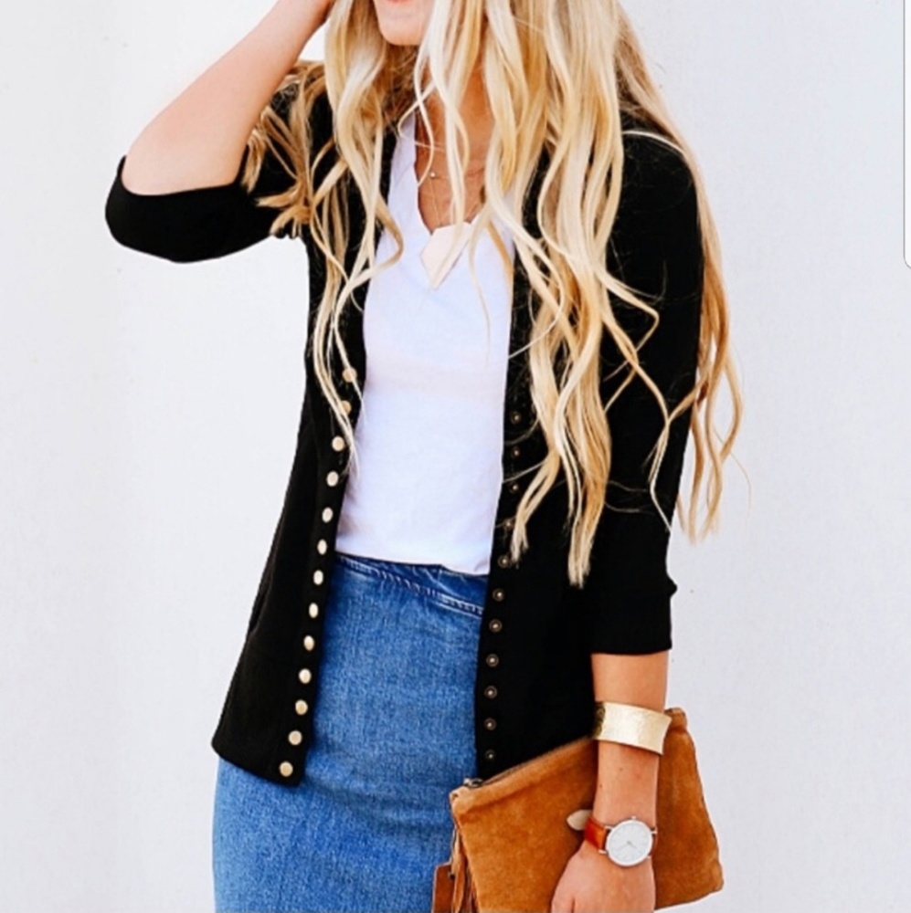 Black SNAP BUTTON CARDIGAN WITH RIBBED DETAIL - Picture 2 of 6